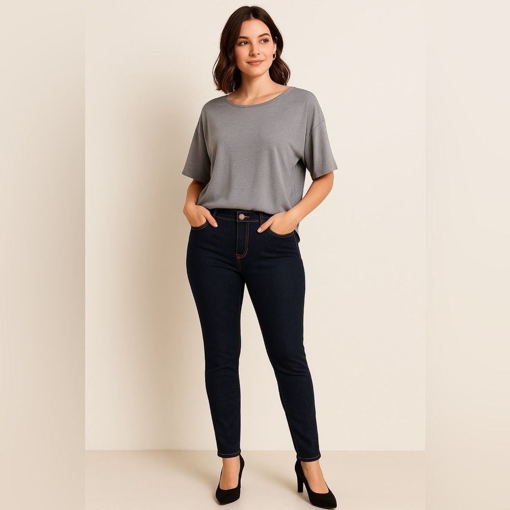 Style & Co. Women High-Rise Straight Leg Jeans Size 22W; 42” L Gold stitching.